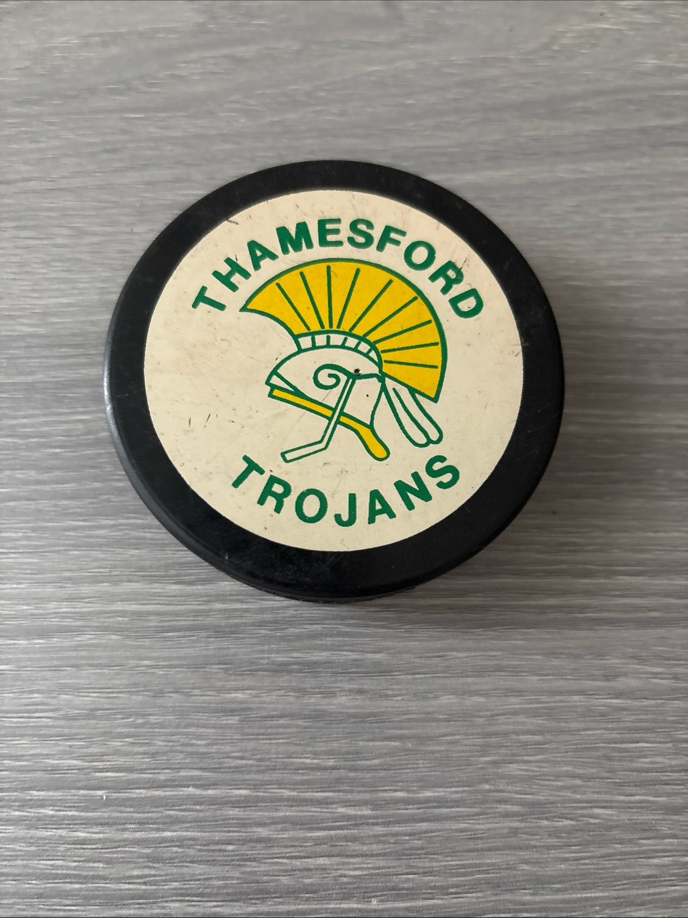 THAMESFORD TROJANS VINTAGE OFFICIAL HOCKEY PUCK MADE IN - CZ